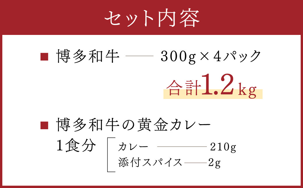 博多和牛 切り落とし1.2kg＋「博多和牛の黄金カレー」1食付き セット