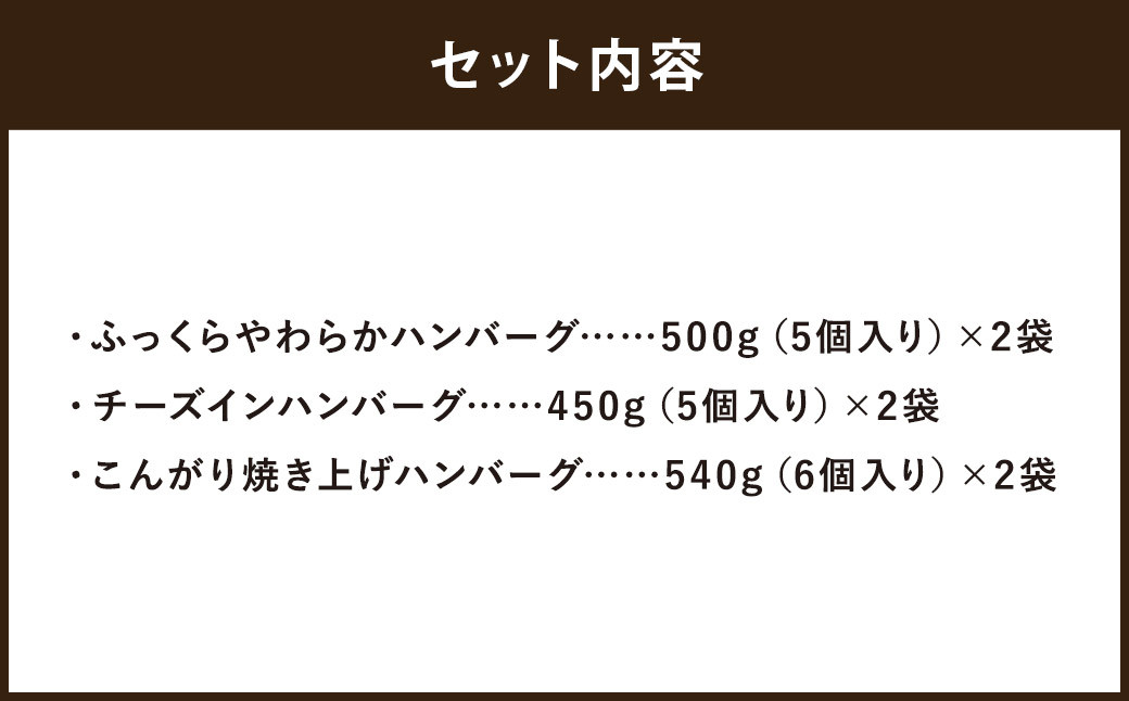 ハンバーグ食べ比べ3種セット　計2.98kg