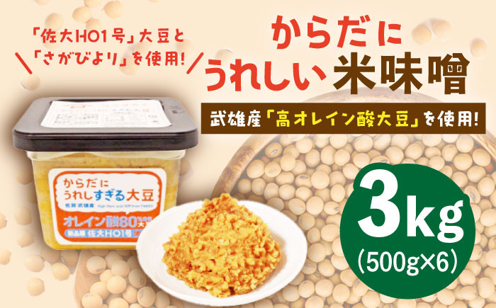【米の甘味が広がるヘルシーお味噌】からだにうれしい 米味噌 500g×6個(高オレイン酸大豆使用)なるせみそ /角味噌醤油 [U