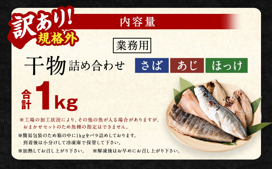 【訳あり規格外】業務用 干物詰め合わせ 1kg
