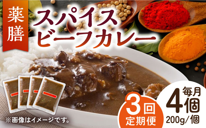 【3回定期便】薬膳スパイスビーフカレー 4食（200g×4） /自然庵 [UCQ007] カレー レトルトカレー 牛肉 牛 ビー
