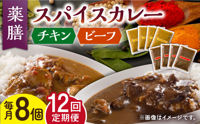 【12回定期便】薬膳スパイスカレー ファミリーセット（チキンカレー 4食 ビーフカレー 4食） /自然庵 [UCQ012] カレ