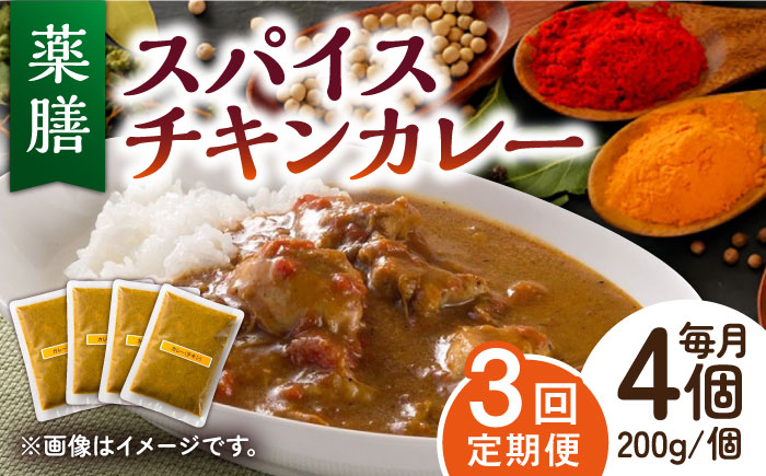 【3回定期便】薬膳スパイスチキンカレー 4食（200g×4） /自然庵 [UCQ004] カレー レトルトカレー 鶏肉 鶏 チキ