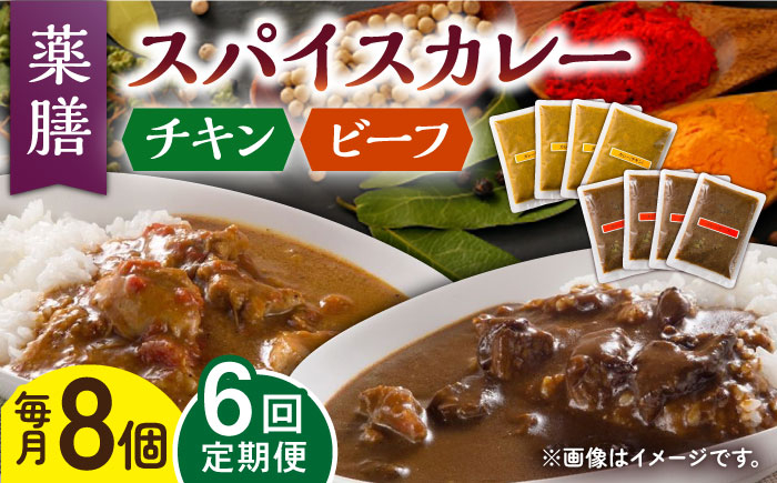 【6回定期便】薬膳スパイスカレー ファミリーセット（チキンカレー 4食 ビーフカレー 4食） /自然庵 [UCQ011] カレー