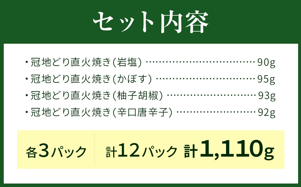 おおいた冠地どり 直火焼き 4種 セット 各3パック 計12パック