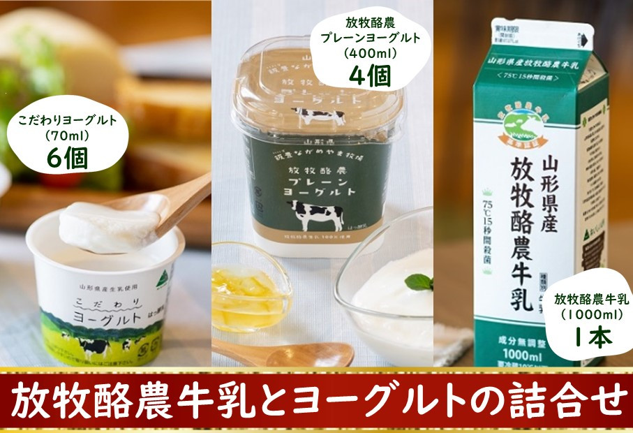 飯豊ながめやま牧場でのびのび育った乳牛からとれた美味しい牛乳とヨーグルトのセットです。