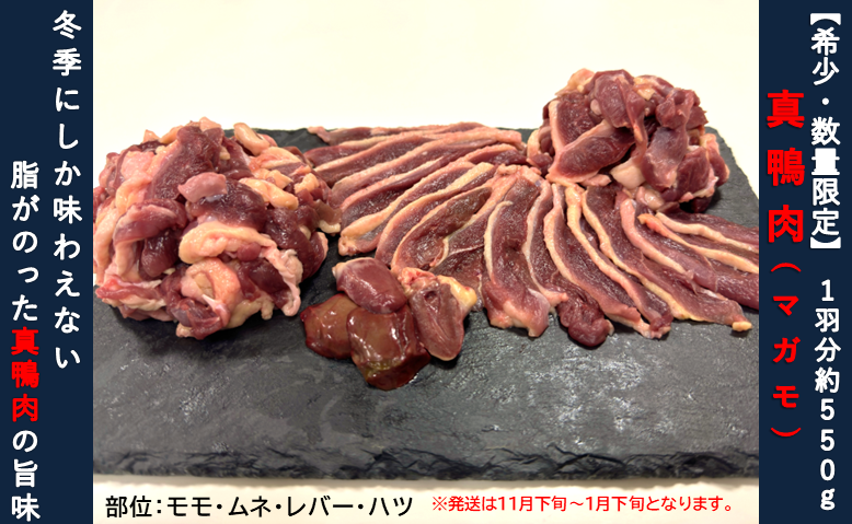 〈　冬季限定でのご紹介です　〉真鴨肉１羽分　約550ｇ