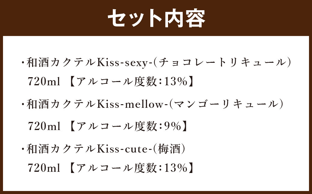 ”天保5年 創業 の 老舗 酒蔵 がお届けする” 和酒 カクテル Kiss3種類セット