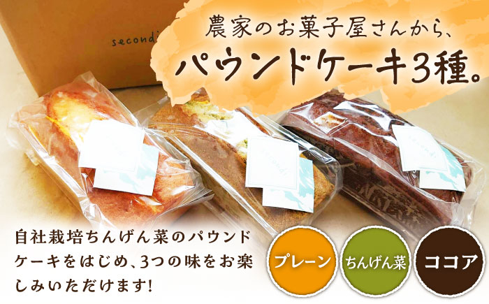 【6回定期便】自家製野菜も使用 パウンドケーキ 3種セット ( チンゲン菜 ココア プレーン ) /おかわりのうえん [UDD0