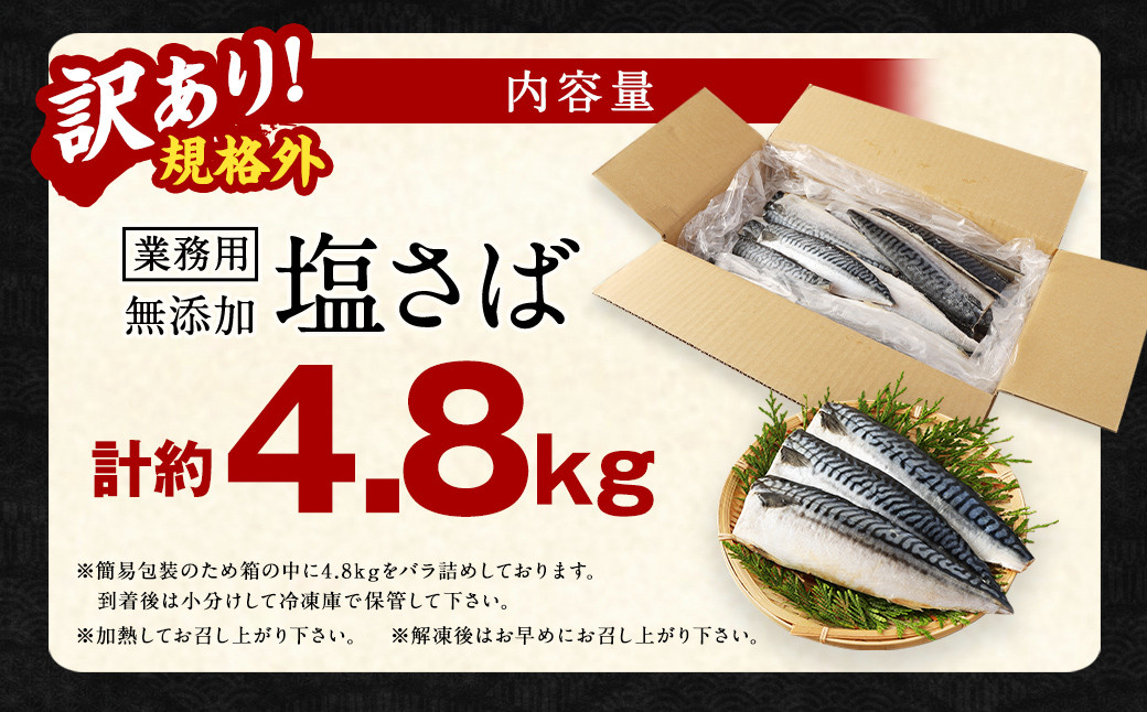 【訳あり規格外】  業務用 無添加 塩さば どーんと! 4.8kg
