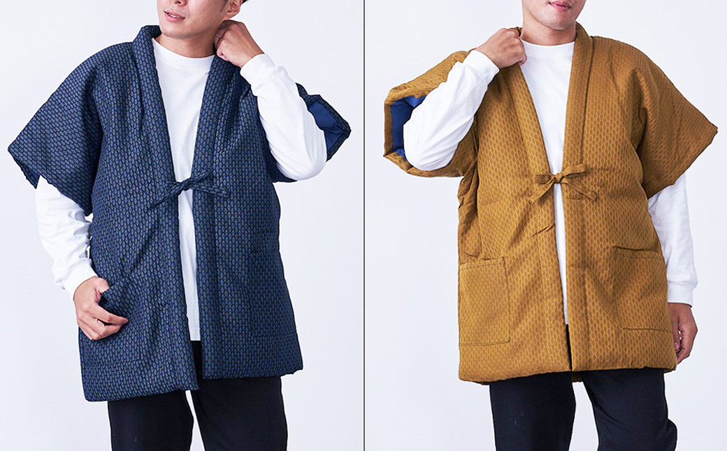 綿入れ やっこ半纏 (半袖) 糸巻き柄 (2色)