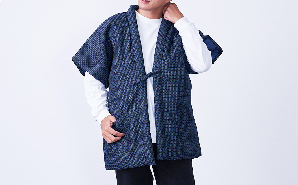 綿入れ やっこ半纏 (半袖) 糸巻き柄 (2色)