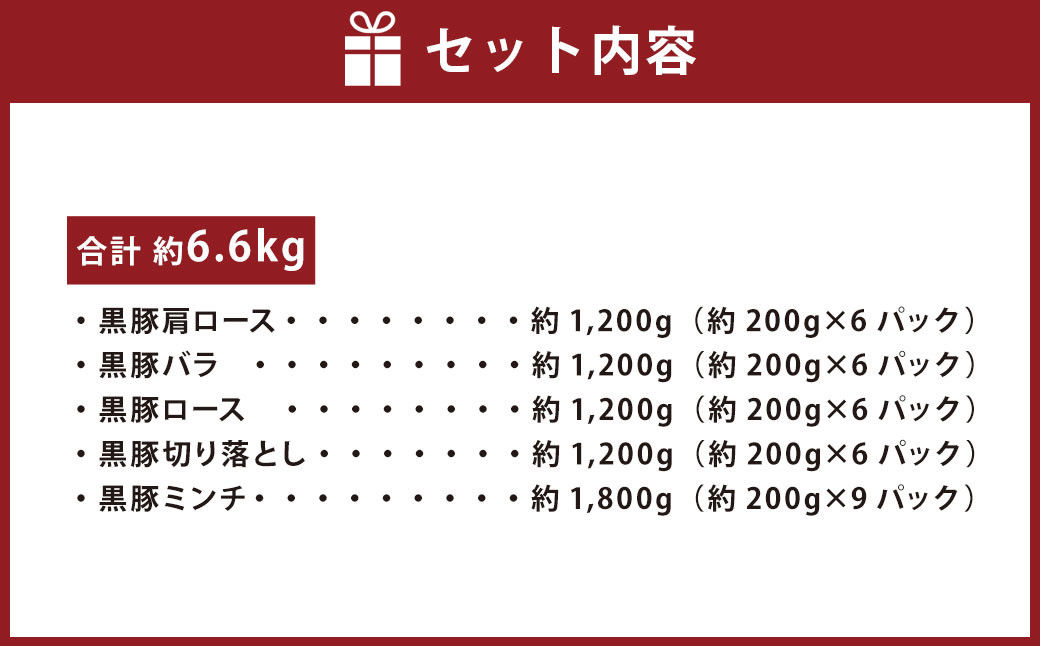 鹿児島県産黒豚 5種詰合せ(約6.6kg)