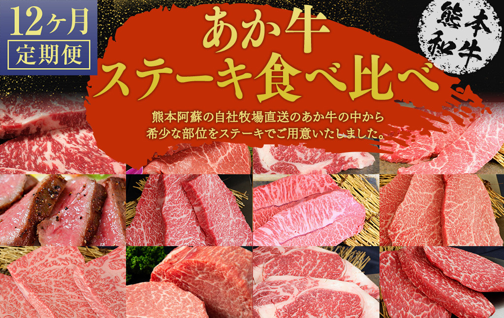 【12ヶ月定期便】あか牛ステーキ 12種 極上食べ比べ
