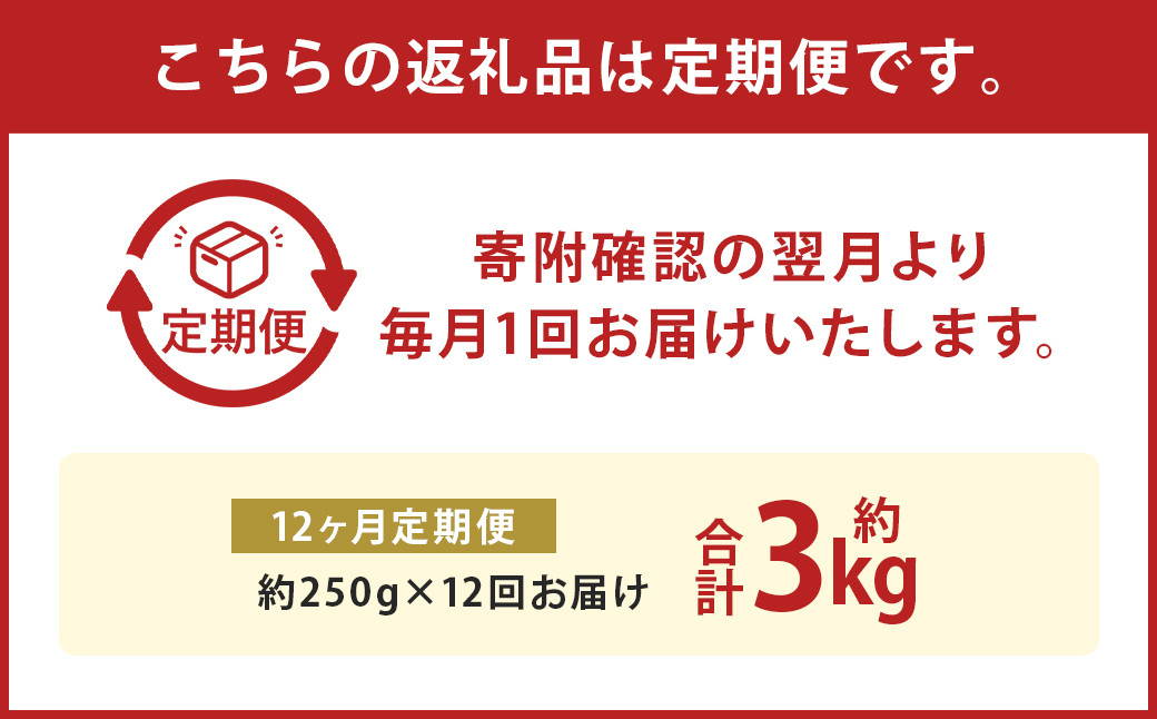 【12か月定期便】 熊本産 馬肉のしゃぶしゃぶ 約3kg(約250g×12か月)