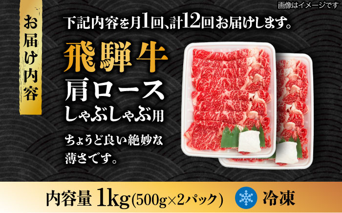 12回 定期便 飛騨牛 しゃぶしゃぶ用 ロース / 肩ロース 1kg