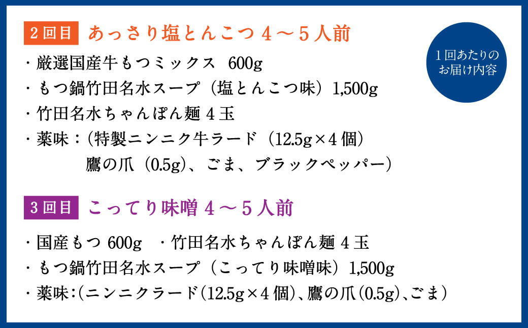 【2ヶ月毎3回定期便】もつ鍋 3種食べ比べ 4~5人前 醤油 塩とんこつ 味噌【陽はまたのぼる】
