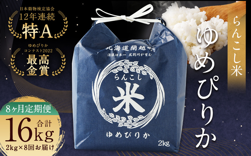 【8ヶ月定期便】らんこし米 （ゆめぴりか）2kg