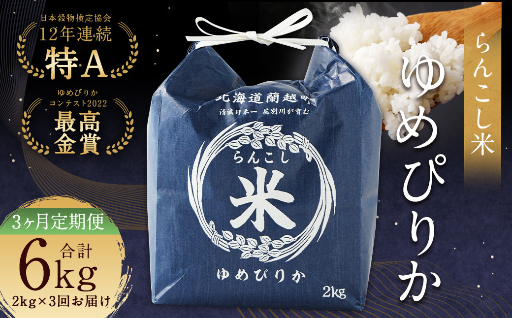 【3ヶ月定期便】らんこし米（ゆめぴりか）2kg