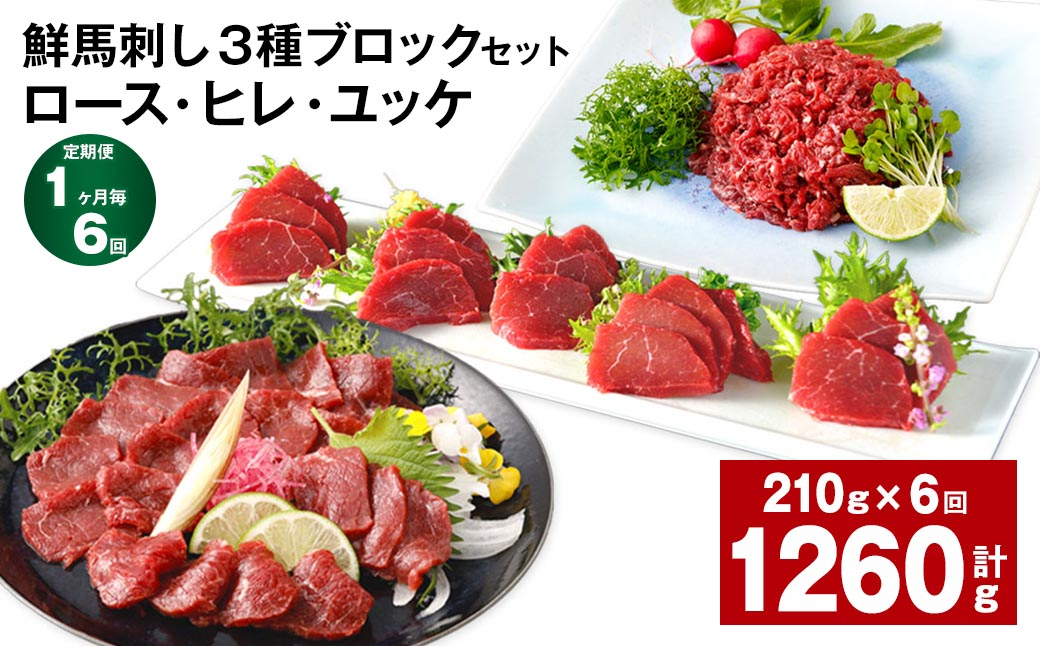 【1ヶ月毎6回定期便】鮮馬刺し 3種ブロックセット(ロース・ヒレ・ユッケ)
