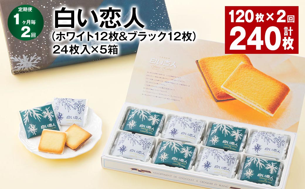 【1ヶ月毎2回定期便】白い恋人(ホワイト12枚&ブラック12枚)24枚入×5箱