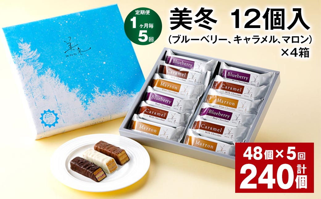  【1ヶ月毎5回定期便】美冬12個入（ブルーベリー、キャラメル、マロン）×4箱