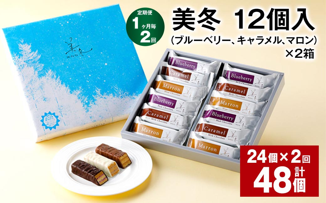 【1ヶ月毎2回定期便】美冬12個入(ブルーベリー、キャラメル、マロン)×2箱