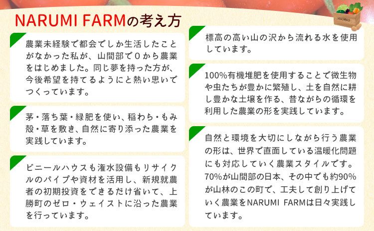 100%有機堆肥を使用することで微生物や虫たちが土を自然に耕して豊かな土壌を作ります。循環を利用した農法でトマトを作っています。