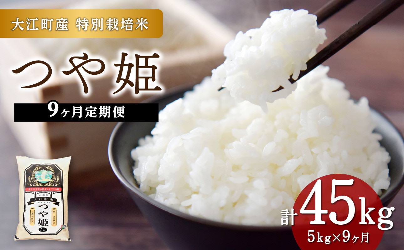 《9ヶ月定期便》大江町産 つや姫 5kg×9ヶ月(計45kg)【山形県産 特別栽培米】