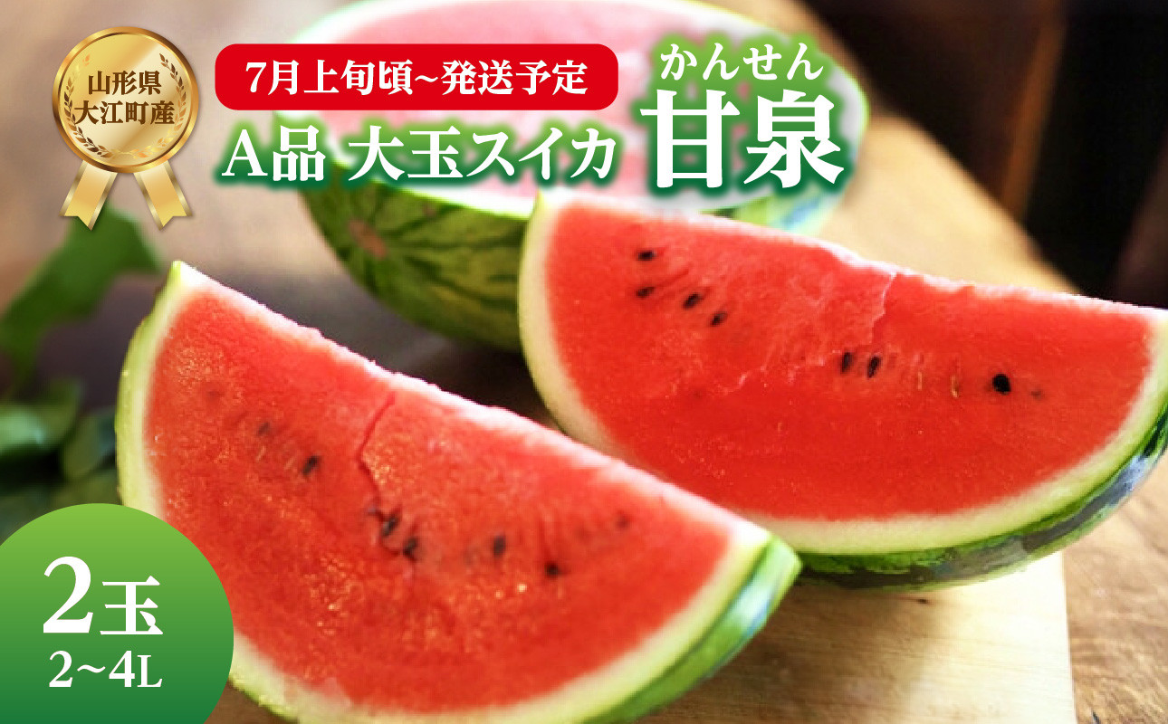 《先行受付》A品 大玉スイカ「甘泉」2玉 2L～4L【2026年7月上旬頃～発送予定】【山形スイカ・大江町産】