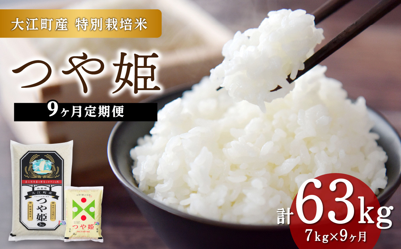 《定期便9ヶ月》大江町産 つや姫 7kg×9回 合計63kg 【特別栽培米】