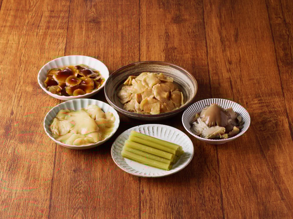 大江町柳川産 原木きのこ天然ふき水煮セット5種1080g(固形量)