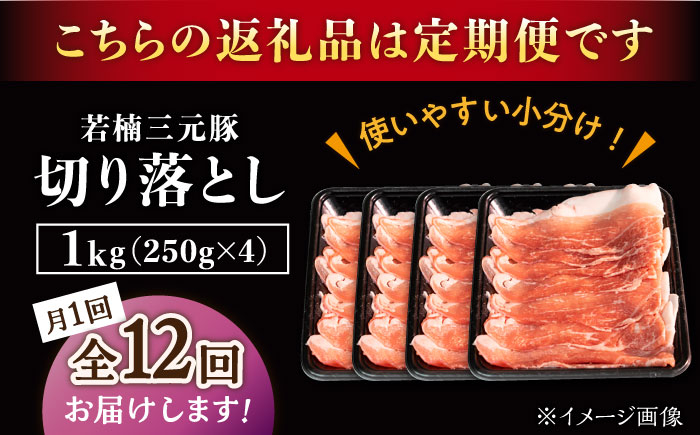 【12回定期便】若楠三元豚 切り落とし 1kg（250g×4パック）/ナチュラルフーズ [UBH076]