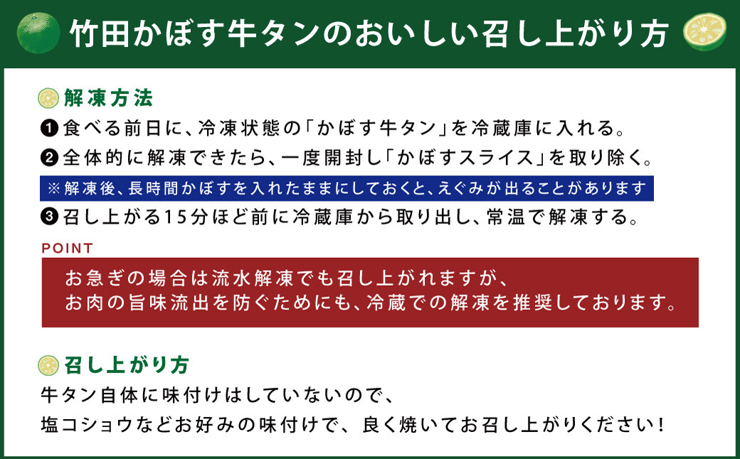 【3ヶ月定期便】竹田かぼす 厚切り牛タン 500g(250g×2) 小分け