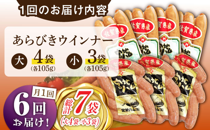 【6回定期便】あらびきウインナー 7袋（大 105g×4袋・小 105g×3袋）/宮地ハム [UBM027]