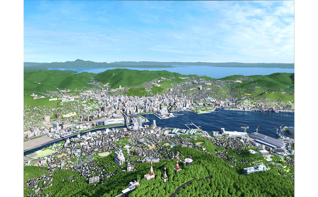 北九州市の地図情報会社のゼンリンが作る 「俯瞰図額絵 長崎市/稲佐山(三々)」