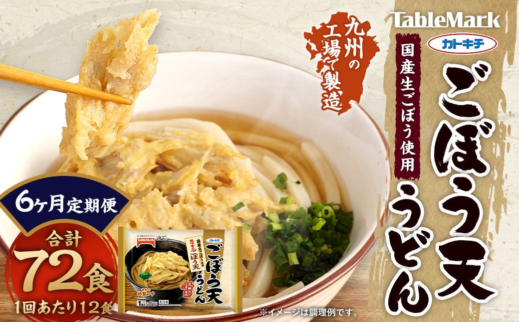 【6回定期便】カトキチ 具付き！ごぼう天うどん 12食 (260g×12袋) 