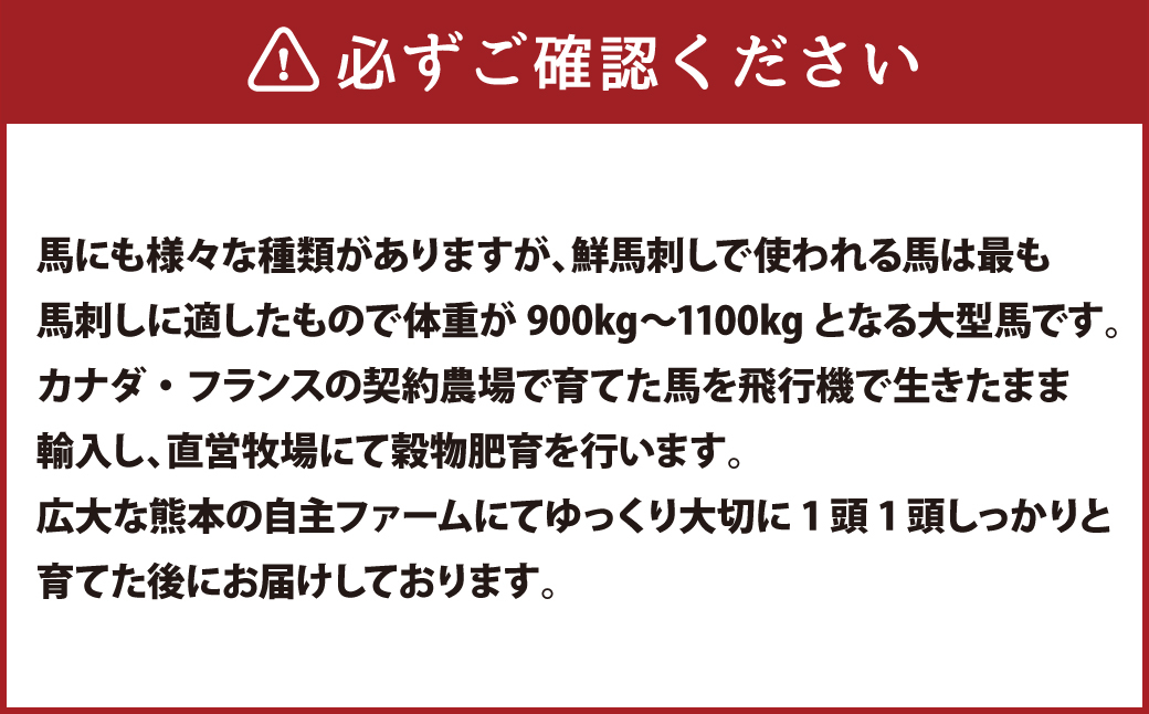 【1ヶ月毎10回定期便】鮮馬刺し 3種ブロックセット(赤身・ロース・赤身ユッケ)