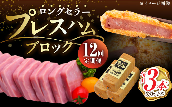 【12回定期便】プレスハム ブロック 370g×3本 /宮地ハム [UBM023]
