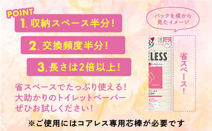 細穴 トイレットペーパー ダブル 24ロール 65m 6ロール 4パック コアレス 備蓄 防災 日用品 消耗品 常備品
