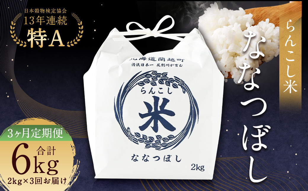 【3ヶ月定期便】らんこし米 (ななつぼし) 2kg