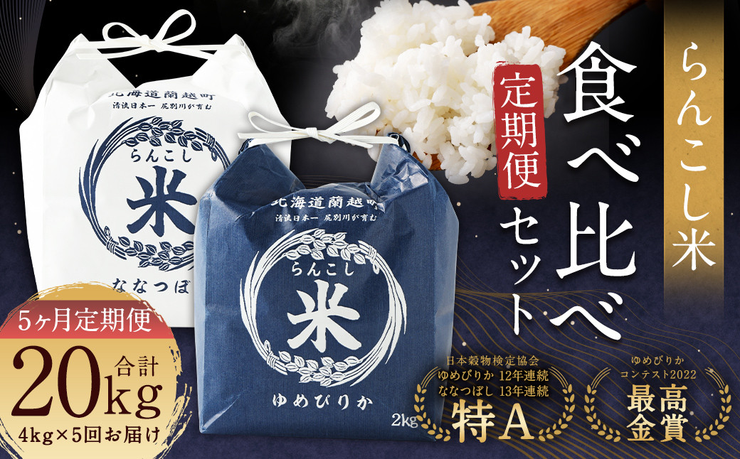 【5ヶ月定期便】らんこし米食べ比べ（ななつぼし・ゆめぴりか）各2kg