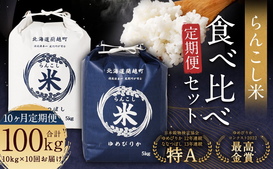 【10ヶ月定期便】らんこし米食べ比べ（ななつぼし・ゆめぴりか）各5kg