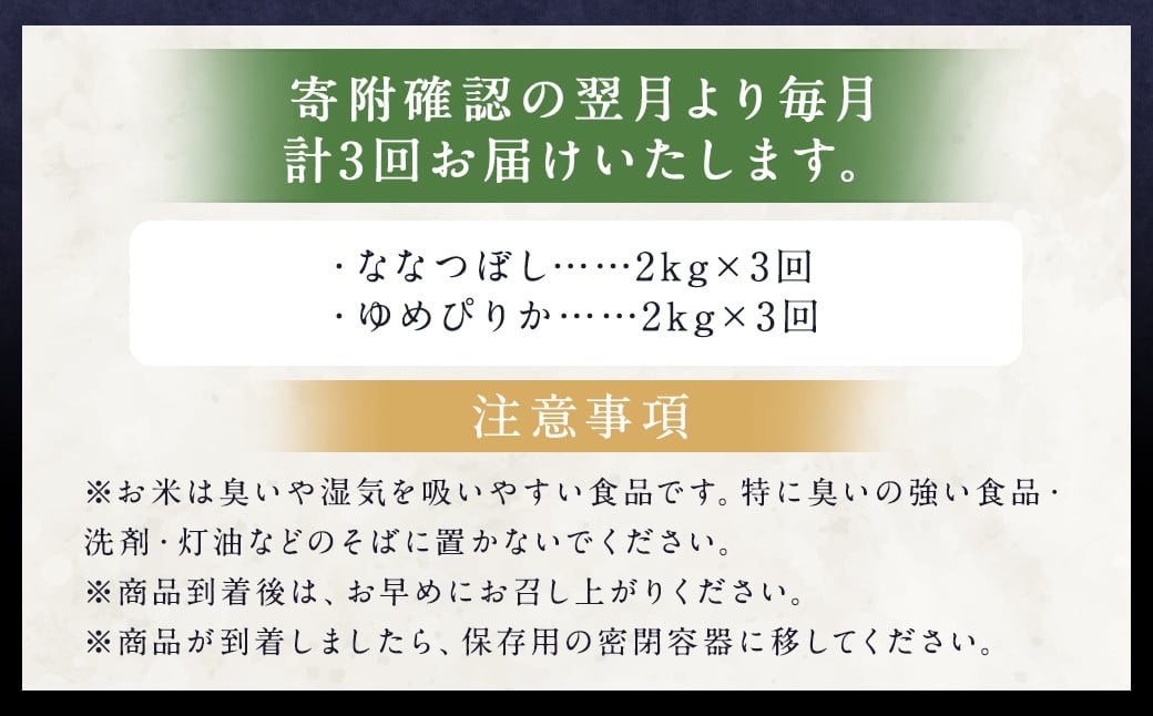 【3ヶ月定期便】らんこし米食べ比べ（ななつぼし・ゆめぴりか）各2kg