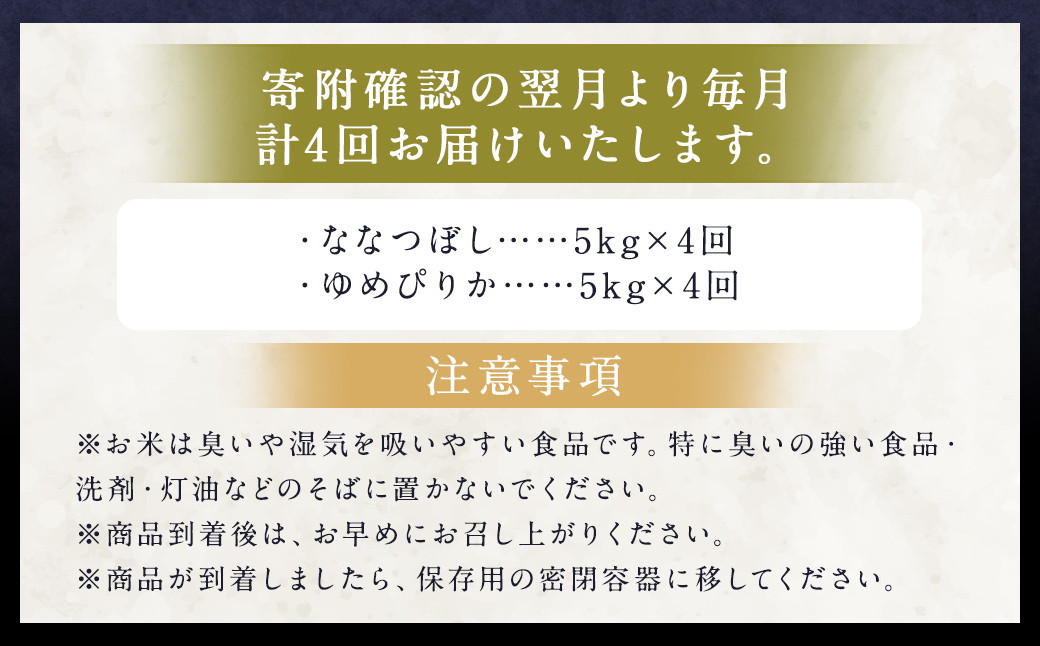 【4ヶ月定期便】らんこし米食べ比べ（ななつぼし・ゆめぴりか）各5kg