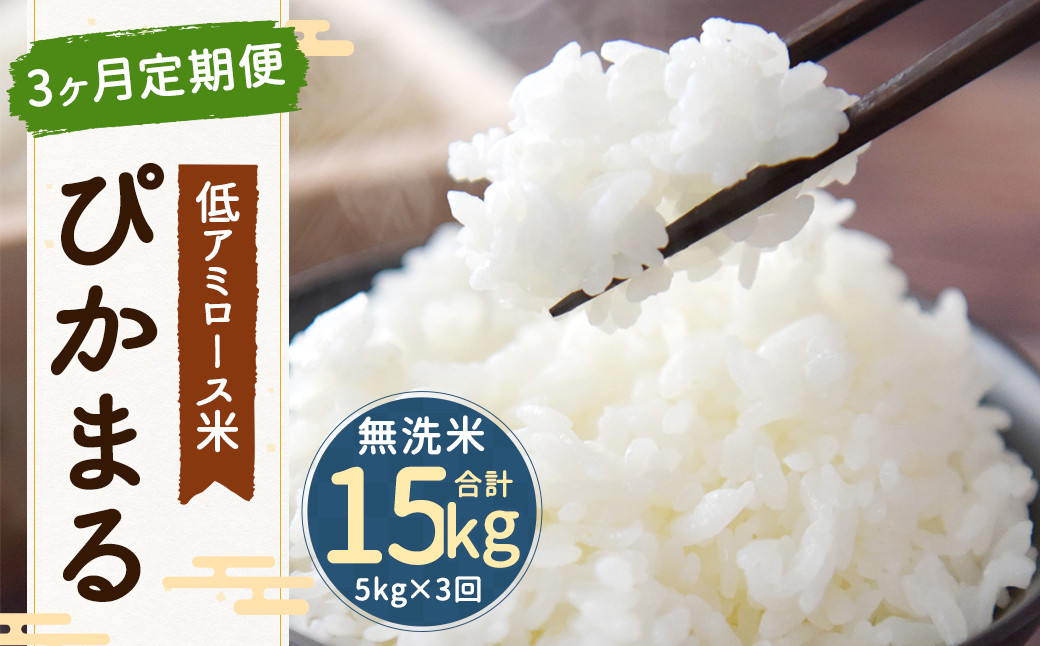 【新米先行予約】【3ヶ月定期便】低アミロース米 ぴかまる 5kg×3回 無洗米 計15kg