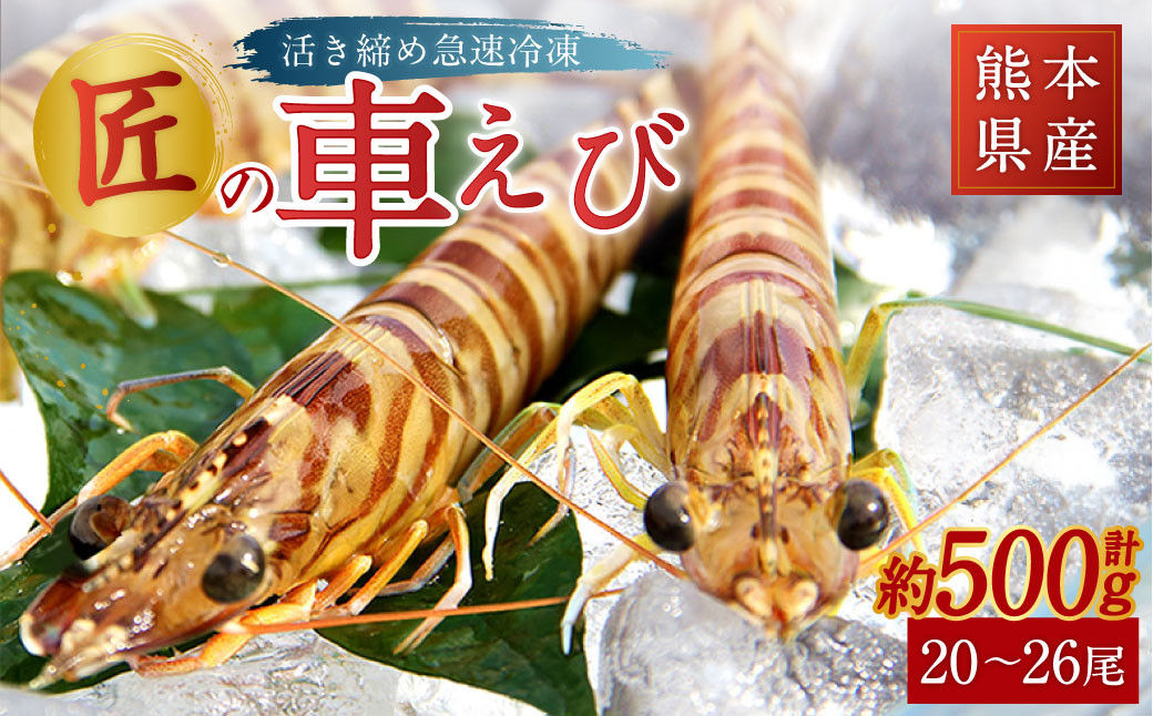 熊本県産匠の車えび(活き締め急速冷凍)約250g×2パック(20~26尾) 合計約500g