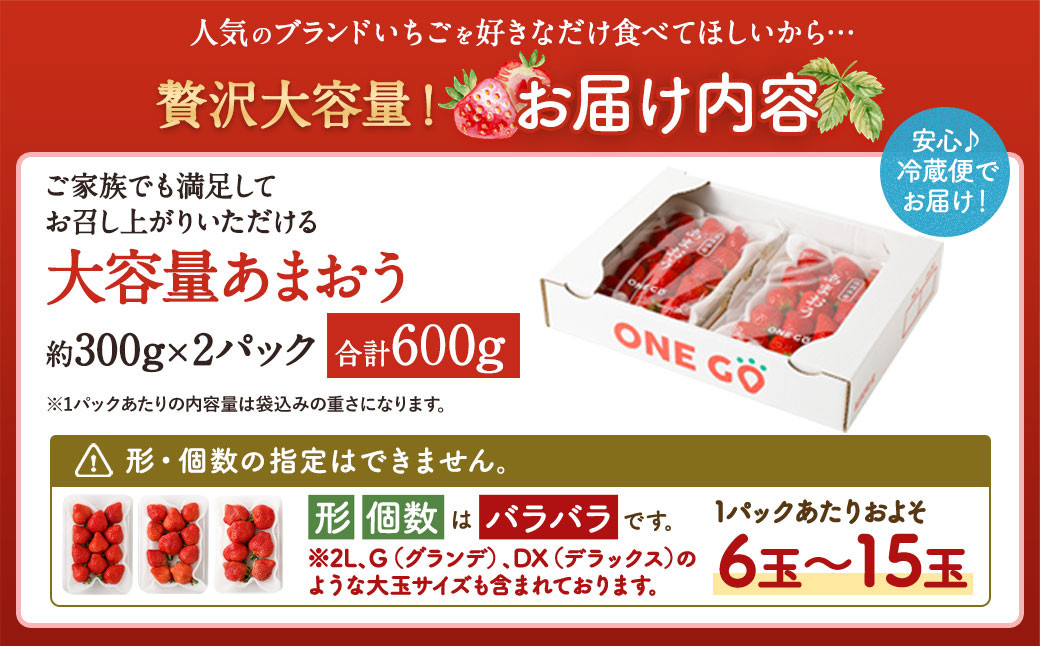 【予約受付】【2026年1月上旬～3月下旬発送予定】大容量あまおう 600g