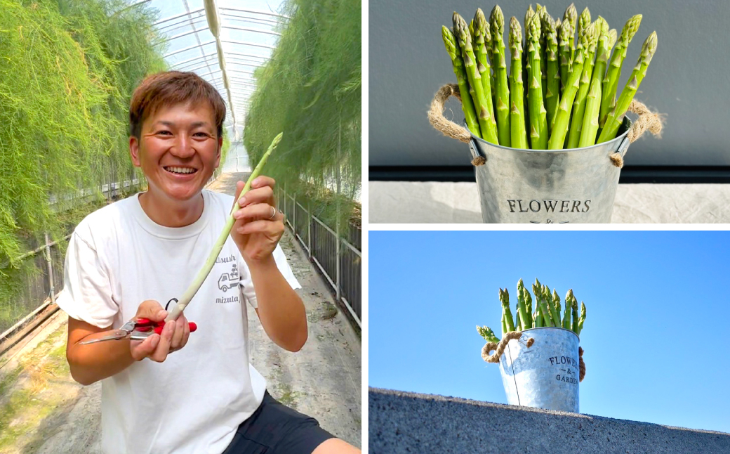 妻と子供たちと一緒にアスパラガスを栽培しています。家族みんなの力を合わせて、おいしいアスパラガスを作っています。