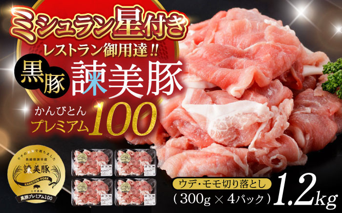 黒豚諫美豚プレミアム100 豚肉 うで・もも切り落とし 計1.2kg (300g×4p)